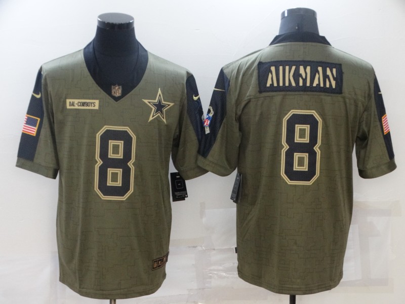 Men's Dallas Cowboys #8 Troy Aikman Nike Olive 2021 Salute To Service Retired Player Limited Jersey