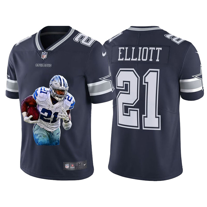 Nike Cowboys 21 Ezekiel Elliott Navy Player Name Logo Vapor Untouchable Limited Jersey