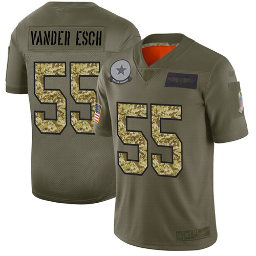 Cowboys #55 Leighton Vander Esch Olive Camo Men's Stitched Football Limited 2019 Salute To Service Jersey