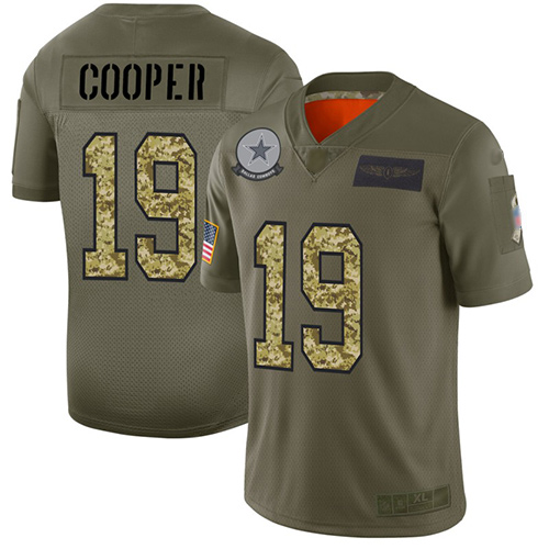 Cowboys #19 Amari Cooper Olive Camo Men's Stitched Football Limited 2019 Salute To Service Jersey