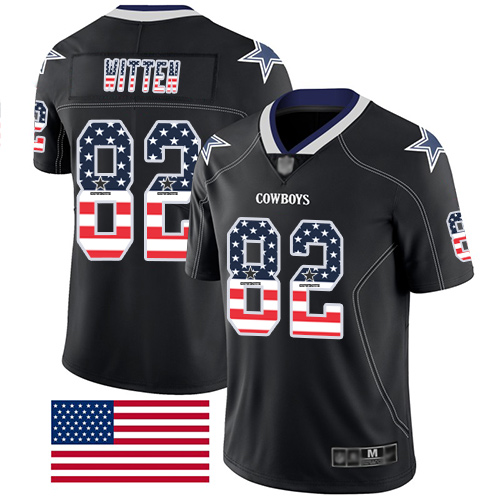 Nike Cowboys #82 Jason Witten Black Men's Stitched Football Limited Rush USA Flag Jersey