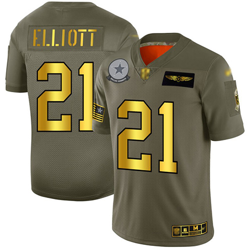 Cowboys #21 Ezekiel Elliott Camo Gold Men's Stitched Football Limited 2019 Salute To Service Jersey