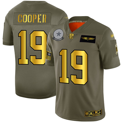 Cowboys #19 Amari Cooper Camo Gold Men's Stitched Football Limited 2019 Salute To Service Jersey