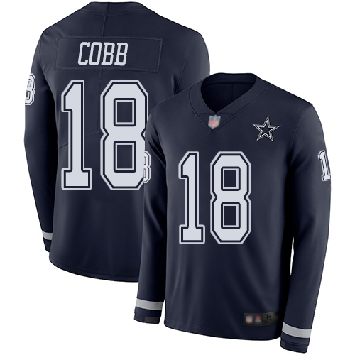 Cowboys #18 Randall Cobb Navy Blue Team Color Men's Stitched Football Limited Therma Long Sleeve Jersey