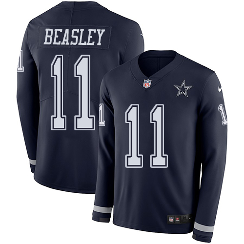 Nike Cowboys #11 Cole Beasley Navy Blue Team Color Men's Stitched NFL Limited Therma Long Sleeve Jersey