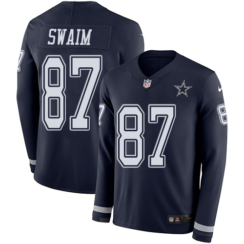 Nike Cowboys #87 Geoff Swaim Navy Blue Team Color Men's Stitched NFL Limited Therma Long Sleeve Jersey