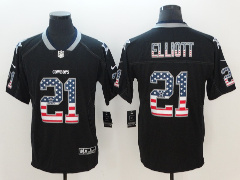 Nike Cowboys 21 Ezekiel Elliott Black USA Flag Fashion Color Rush Limited Jersey