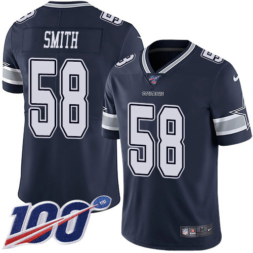 Nike Cowboys #58 Aldon Smith Navy Blue Team Color Men's Stitched NFL 100th Season Vapor Untouchable Limited Jersey