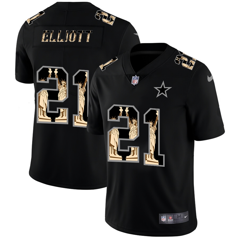 Nike Cowboys 21 Ezekiel Elliott Black Statue Of Liberty Limited Jersey