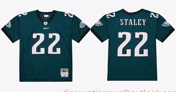 Men's Philadelphia Eagles #22 Duce Staley 2002 Green Stitched Jersey