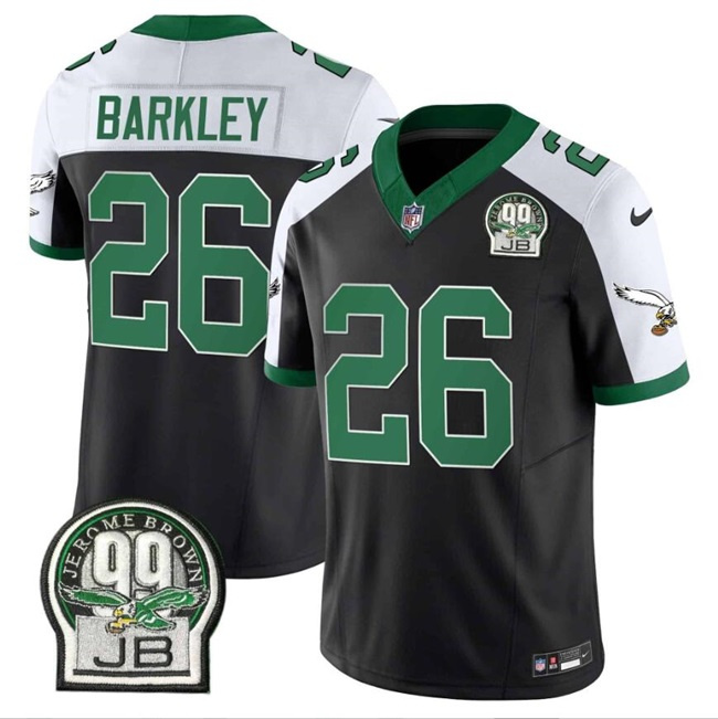 Men's Philadelphia Eagles #26 Saquon Barkley Black 2024 F.U.S.E. Jerome Brown Patch Alternate Stitched Football Jersey