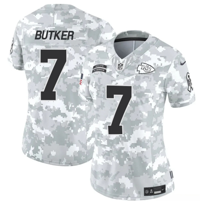 Women's Kansas City Chiefs #7 Harrison Butker 2024 F.U.S.E Arctic Camo Salute To Service Limited Stitched Football Jersey(Run Small)