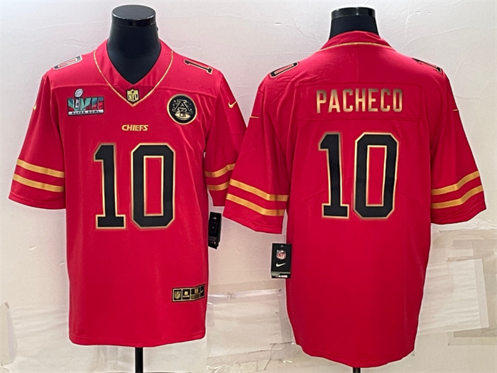 Men’s Kansas City Chiefs #10 Isiah Pacheco Red Gold Super Bowl LVII Patch Vapor Untouchable Limited Stitched Jersey