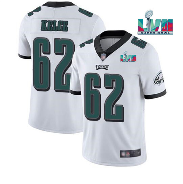 Men's Philadelphia Eagles #62 Jason Kelce White Super Bowl LVII Patch Vapor Untouchable Limited Stitched Jersey