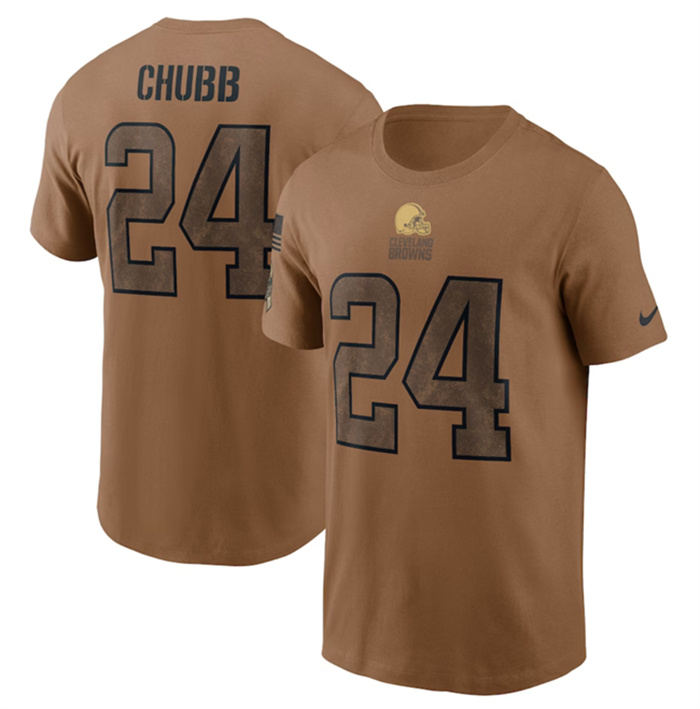 Men's Cleveland Browns #24 Nick Chubb 2023 Brown Salute To Service Name & Number T-Shirt