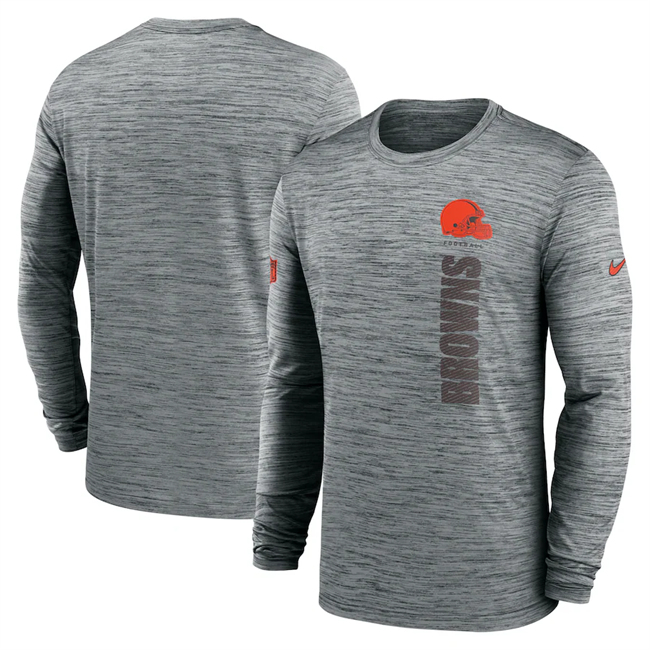 Men's Cleveland Browns Grey 2024 Sideline Team Velocity Performance Long Sleeve T-Shirt