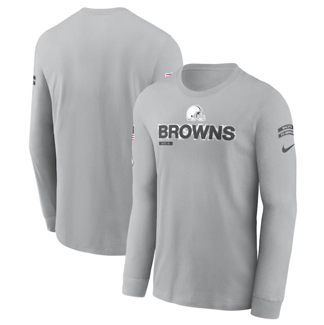 Men's Cleveland Browns 2024 Gray Salute To Service Long Sleeve T-Shirt