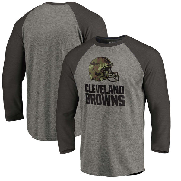 Cleveland Browns NFL Pro Line By Fanatics Branded Black Gray Tri Blend 34-Sleeve T-Shirt