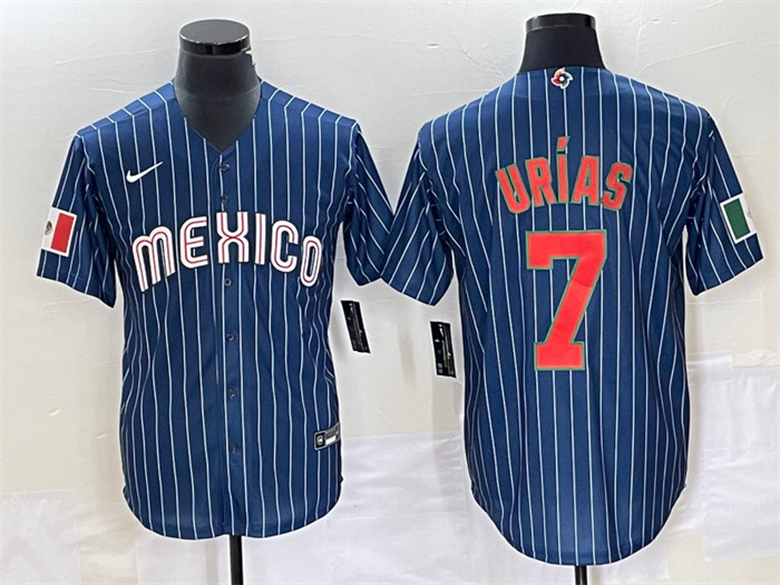 Men's Mexico Baseball #7 Julio Urías 2023 Navy World Baseball Classic Stitched Jerseys 1